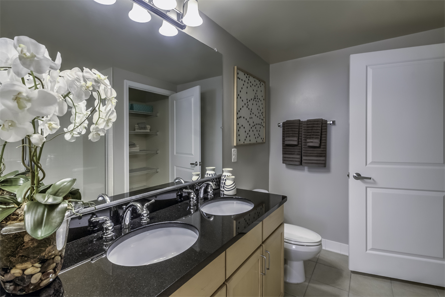 Bathrooms with dual vanity and large linen closets*